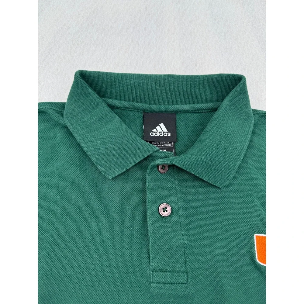 Adidas Mens M Miami Hurricanes NCAA Polo Shirt Green Cotton Retro Football